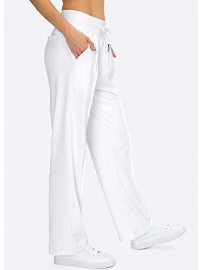 Wide Leg Pants for Women High Waisted Lounge Casual Loose Pants Open Bottom Sweatpants for Women with Pockets 