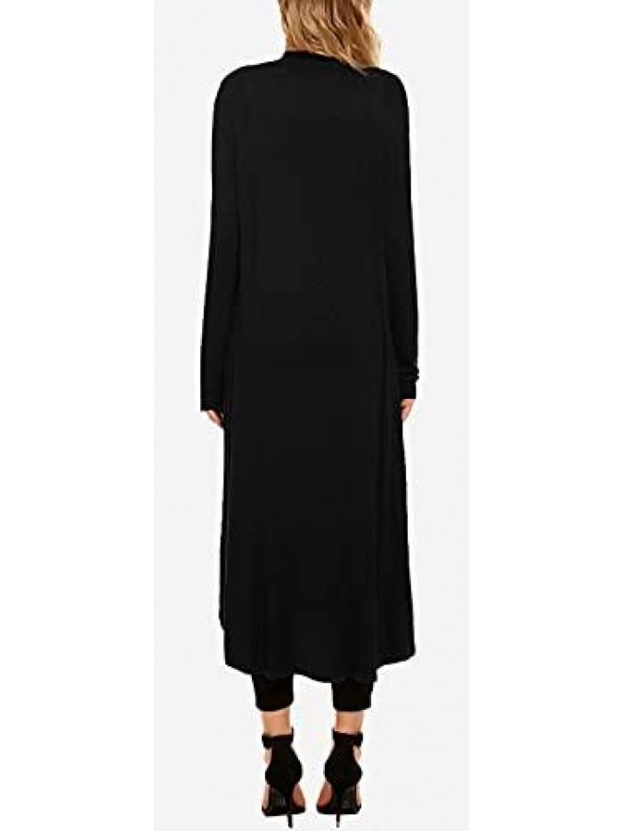 Casual Long Open Front Drape Lightweight Duster High Low Hem Maxi Long Sleeve Cardigan(S-3XL) 