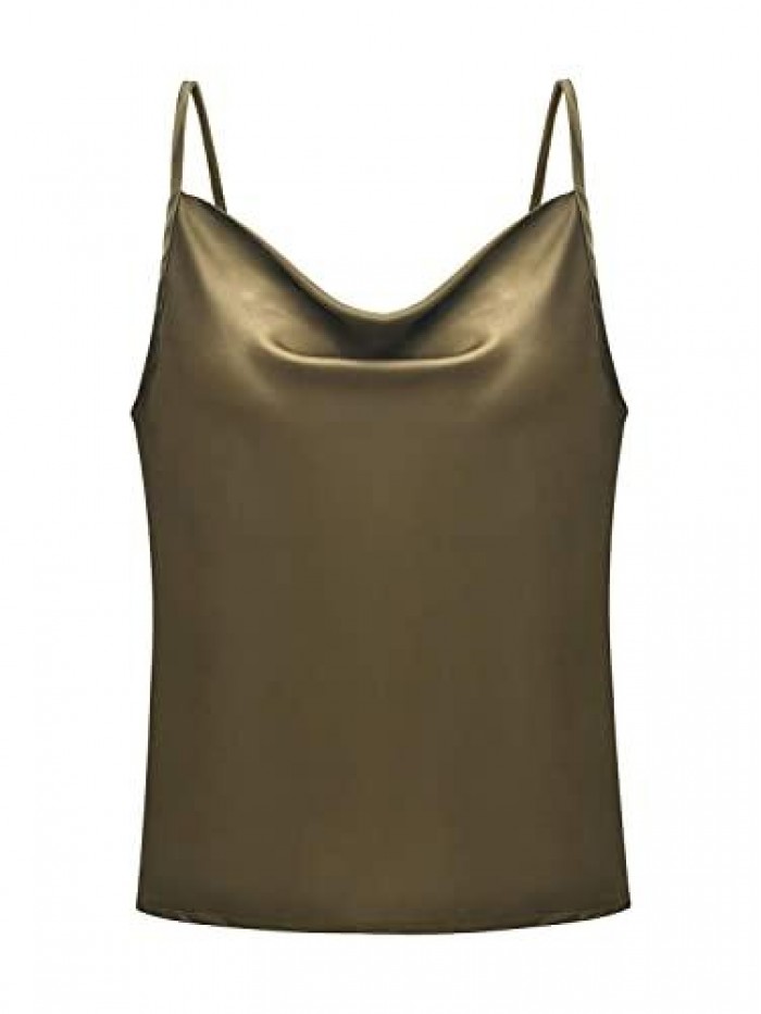 Women's Spaghetti Straps V Neck Satin Camisole Sleeveless Soft Tank Tops 