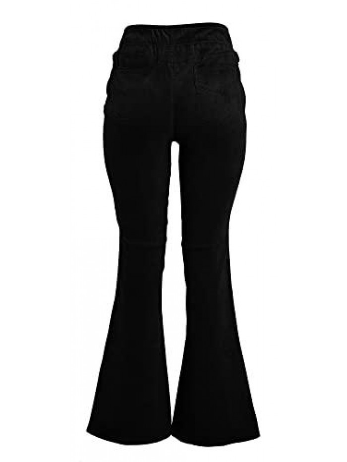 Pull on Corduroy Flare Pants Elastic Waist Classic Stretchy Comfy Soft Pants Trousers 