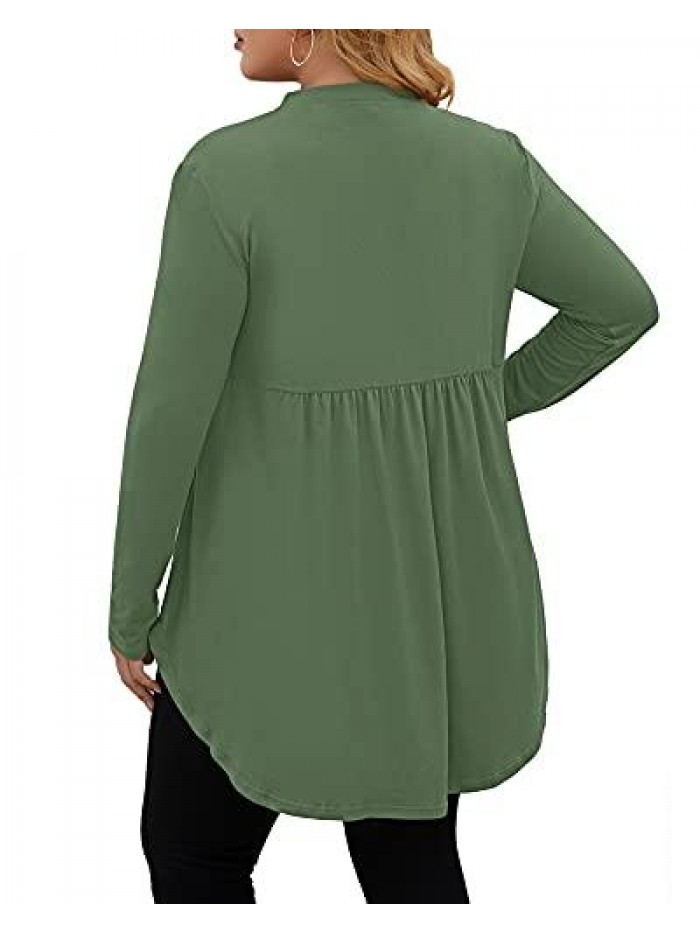 Women's Plus Size Henley Shirts V Neck Button Tunic Tops Long Sleeve Tunics 