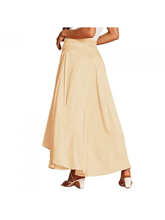 High Low Maxi Skirts Asymmetrical Elastic High Waist Long Draped Tulip Hem Skirt 