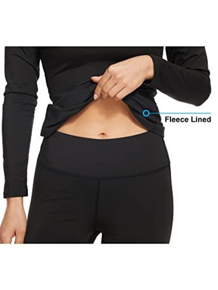 Women's Mock Turtle Neck Fleece Thermal Underwear Long Sleeve Compression Base Layer Set 