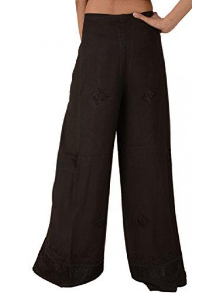 'N Scarves Women's 100% Rayon Wrap Palazzo Pants Floral Embroidered Pants OneSize 