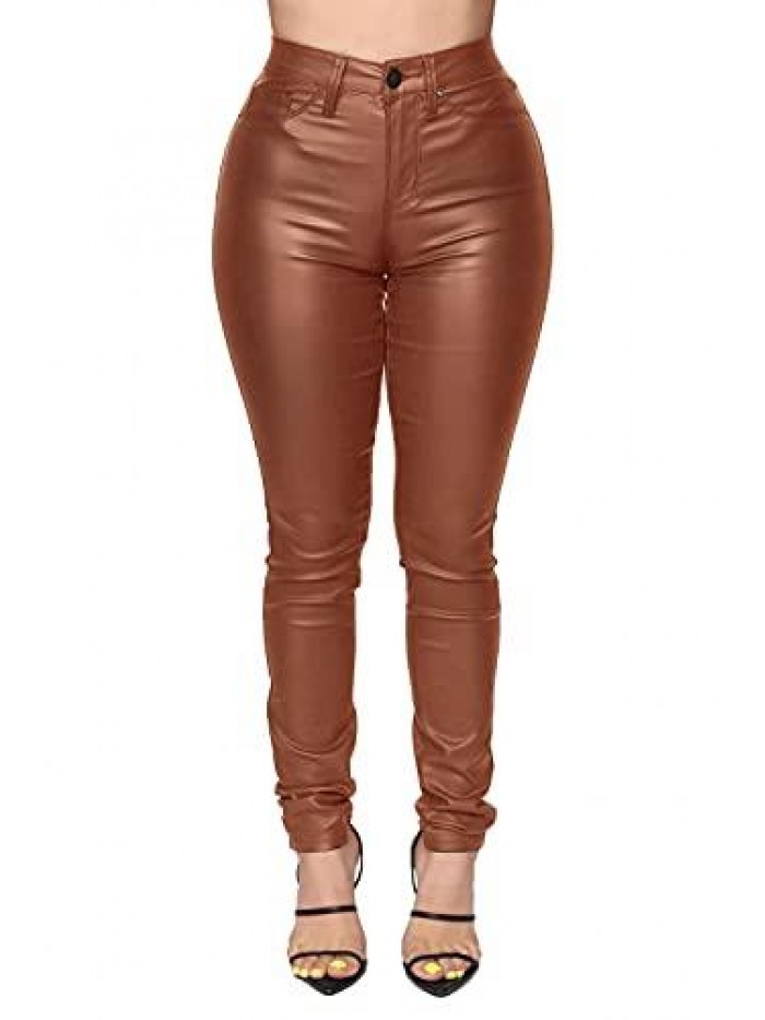 Womens High Waisted Stretch Faux Leather Pants PU Coated Legging Juniors 