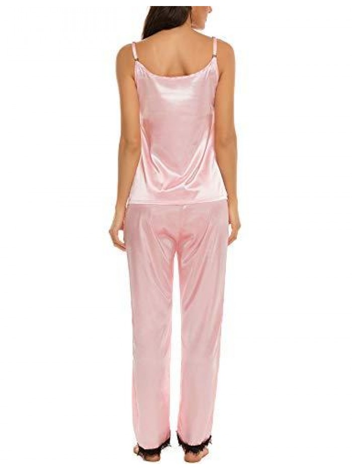 Satin Pajamas Set Silk Sleepwear Cami Nightwear Soft Lingerie PJ Set 