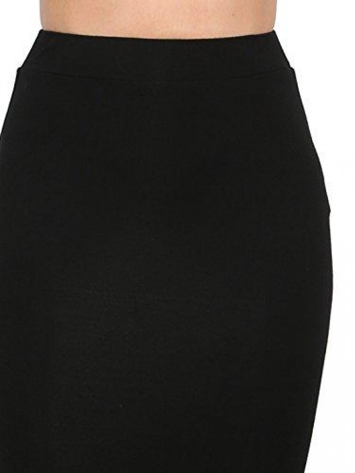 Women's Solid Basic Below Knee Stretchy Pencil Skirt 