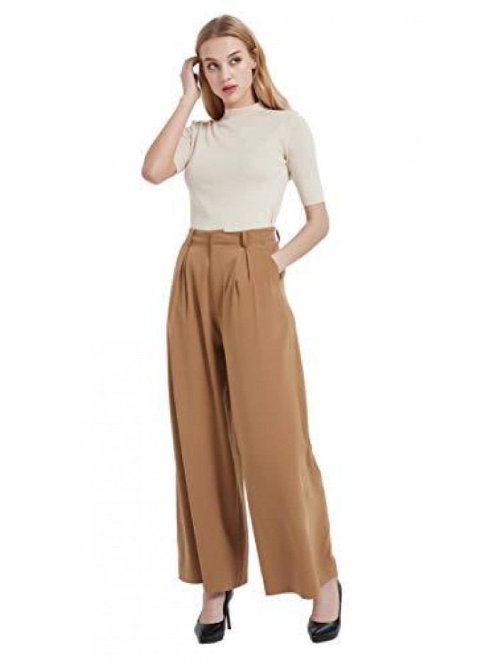 Women High Waist Casual Wide Leg Long Palazzo Pants Trousers Regular Size 