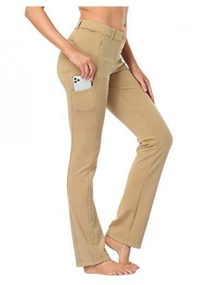 Yoga Dress Pants for Women Straight Leg Pull On Pants with 8 Pockets 