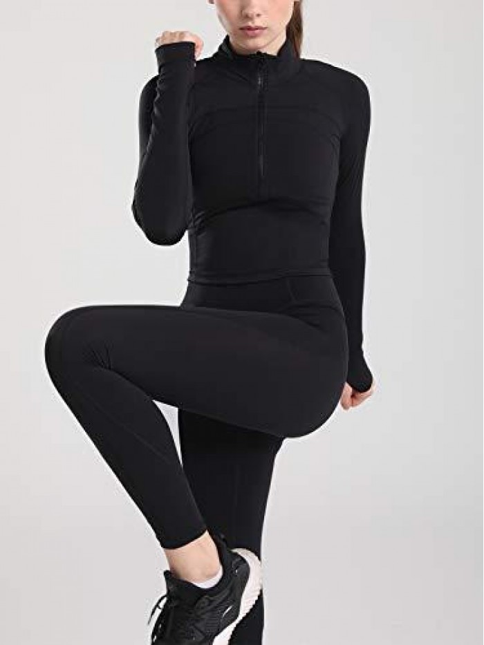 Women's Athletic Half Quarter Zip Pullover Sweatshirt Quick Dry Workout Jackets Yoga Running Crop Track Jacket 