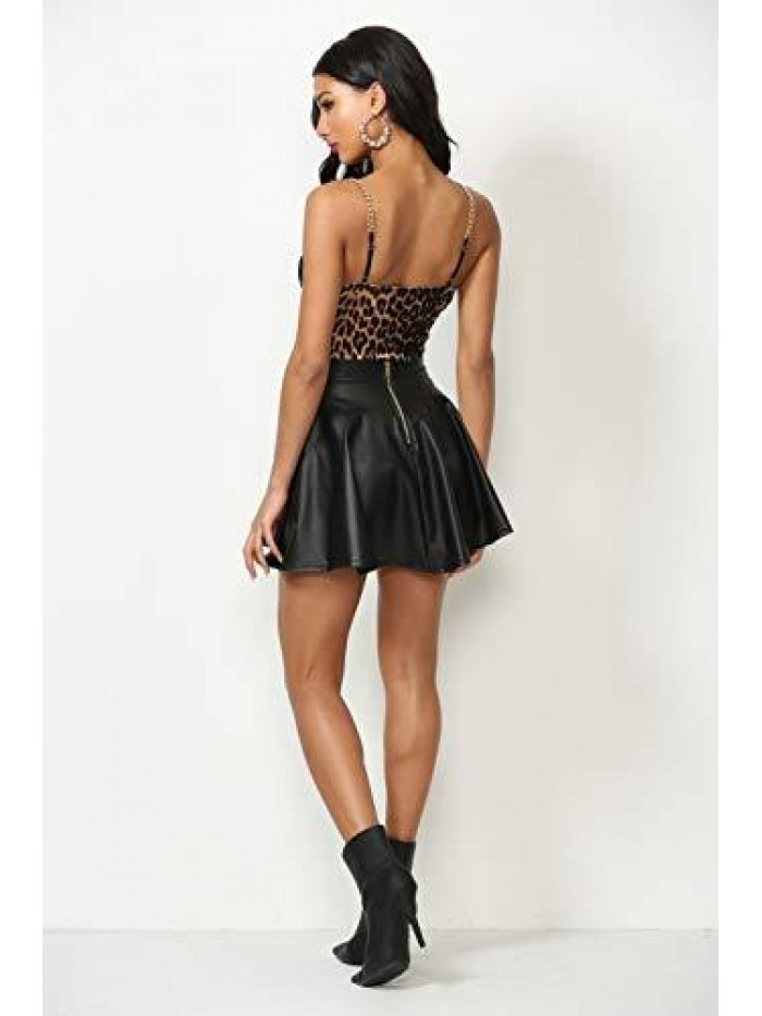 J2 Love Faux Leather Back Gold Zip Mini Skater Skirt 