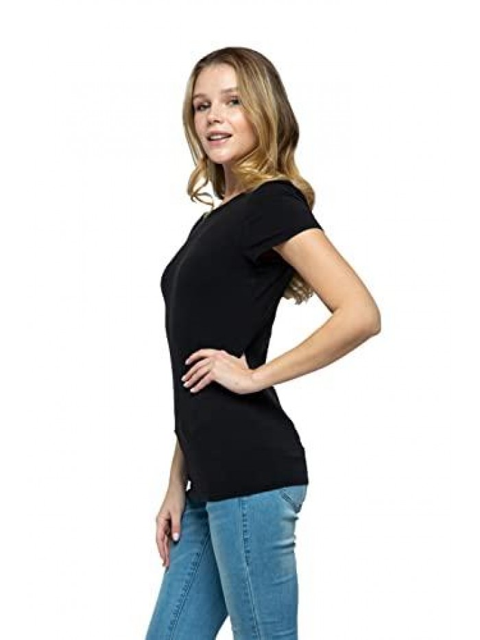 Basic Solid Active Soft Cotton Short Sleeve Crew Neck & V Neck Slim Fitted Top T-Shirts 