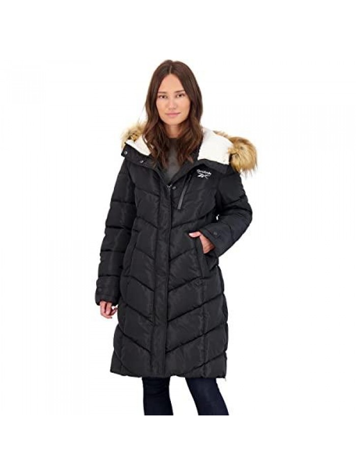 Long Puffer Coat for Women-Insulated Winter Coat with Sherpa Lined Hood 