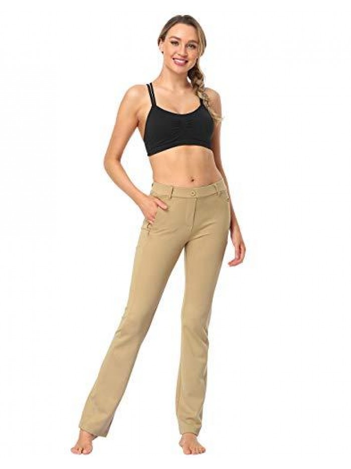 Yoga Dress Pants for Women Straight Leg Pull On Pants with 8 Pockets 