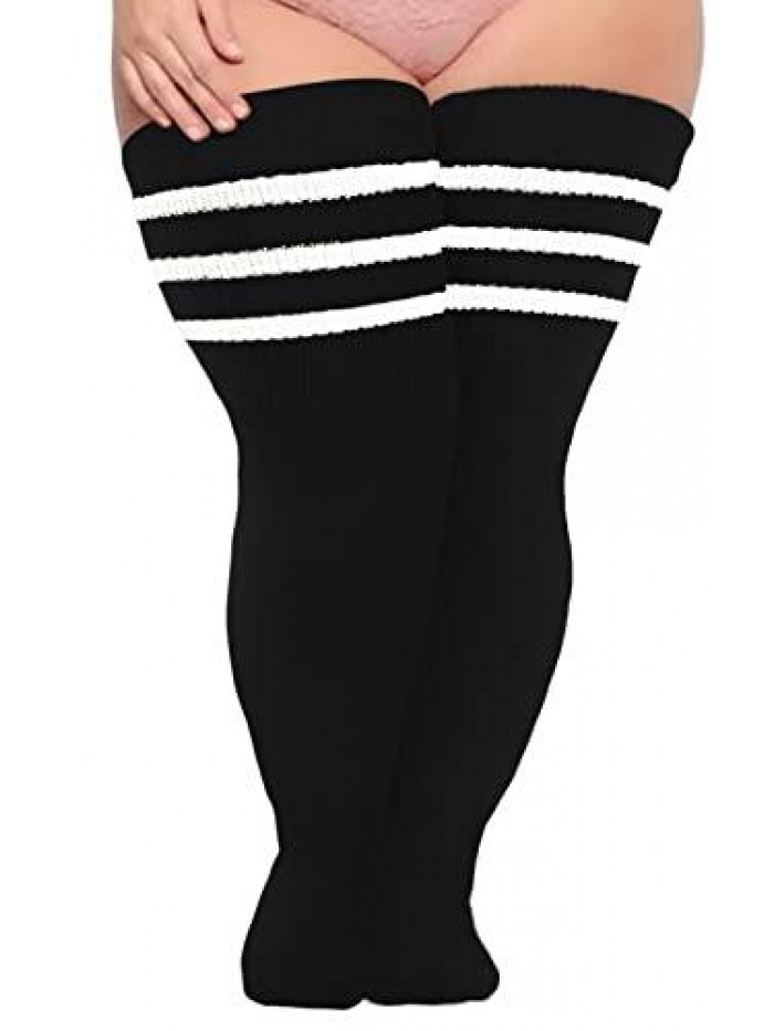 Size Womens Thigh High Socks for Thick Thighs- Extra Long Striped Thick Over the Knee Stockings- Leg Warmer Boot Socks 