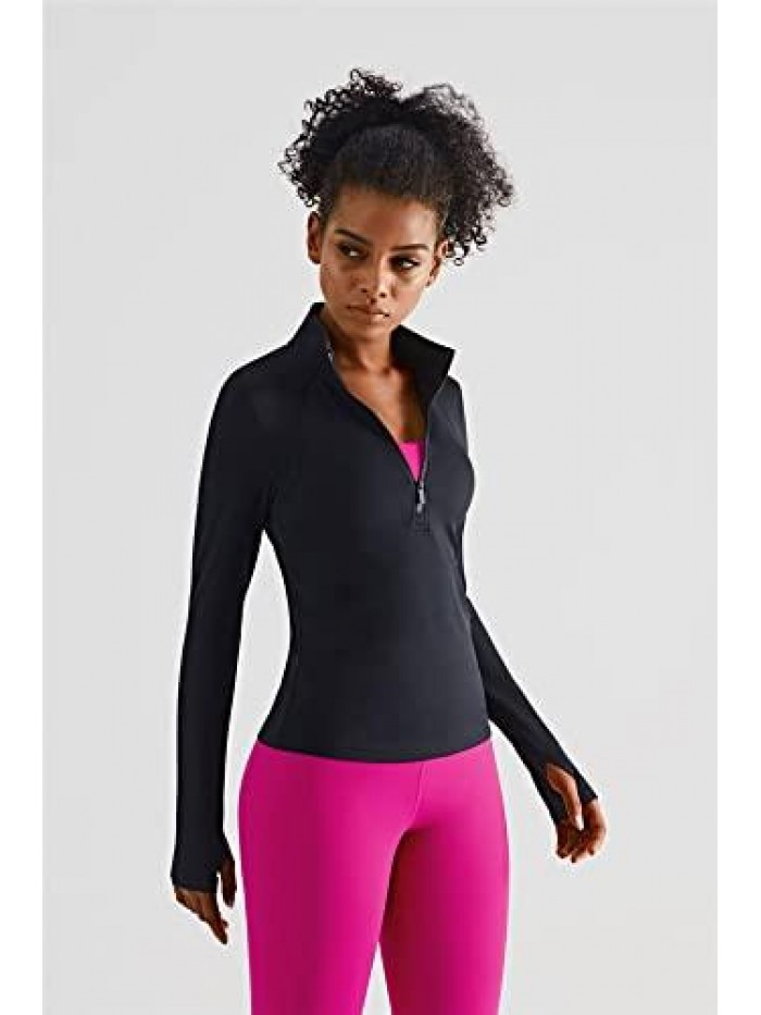 Quarter Zip Pullover for Women, Long Sleeve Workout Shirts, Athletic Gym Running Tops 