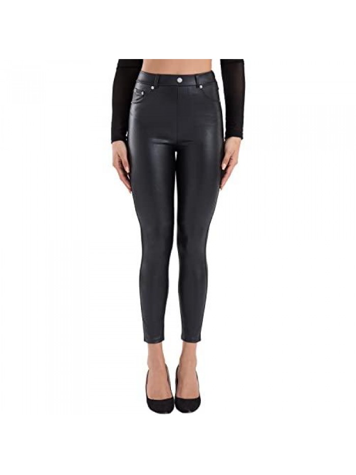 Faux Leather Leggings for Women High Waisted Pleather Pants Stretch Tights with Pockets 