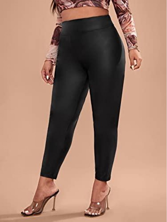 Women's Plus Size Casual Pu Leather Skinny Cropped Workout Pants 