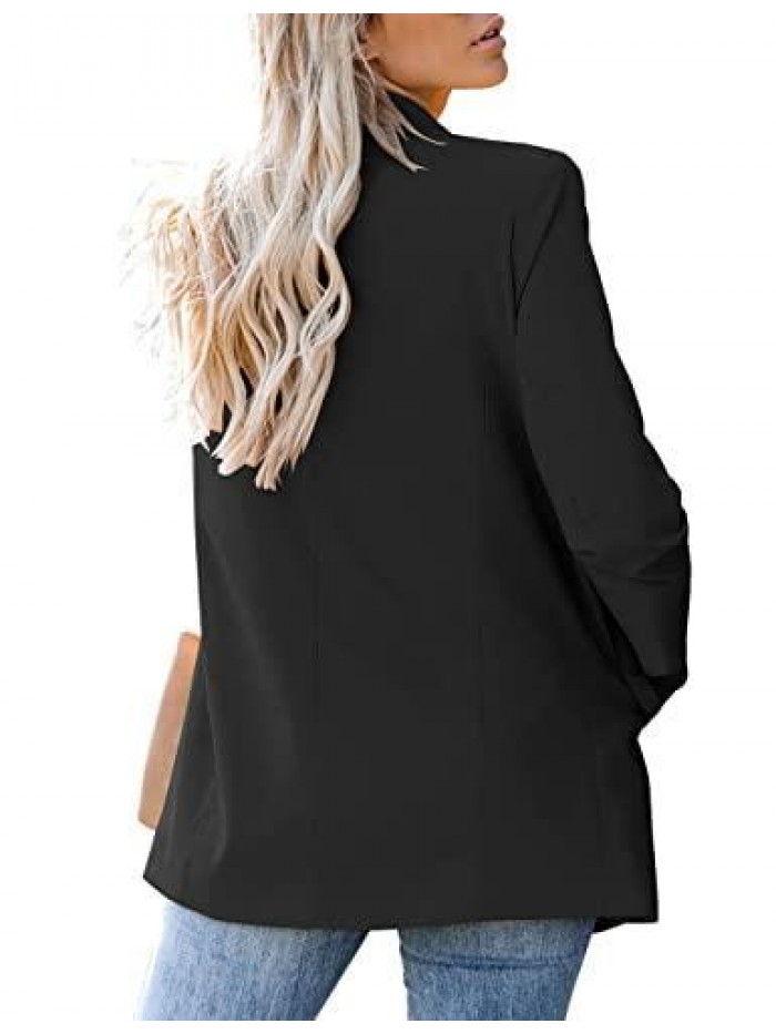 Women's Shawl Collar Open Front Blazer Pockets Work Office Cardigan Jacket 