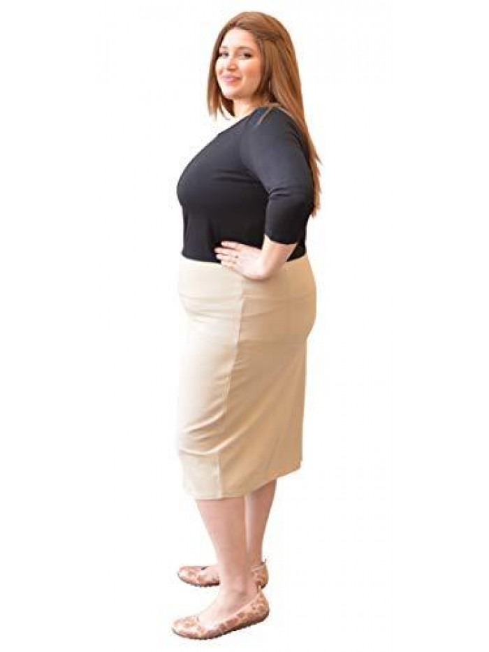 Casual Women's Modest Knee Length Stretch Pencil Skirt in Lightweight Cotton Spandex 