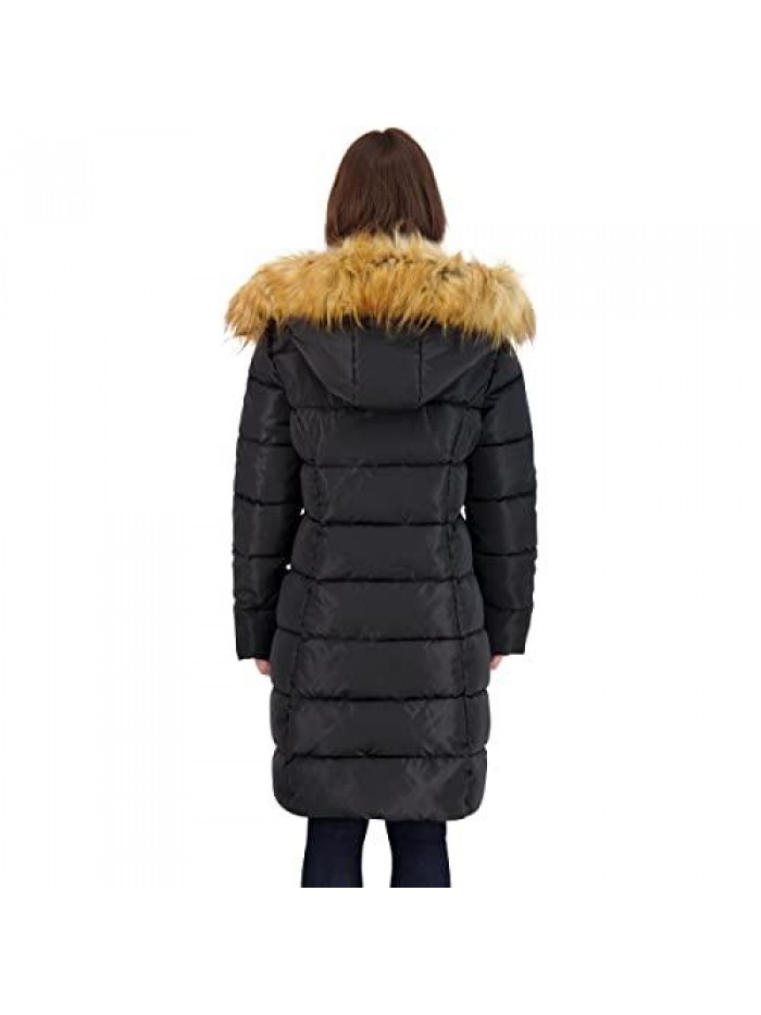 Long Puffer Coat for Women-Insulated Winter Coat with Sherpa Lined Hood 