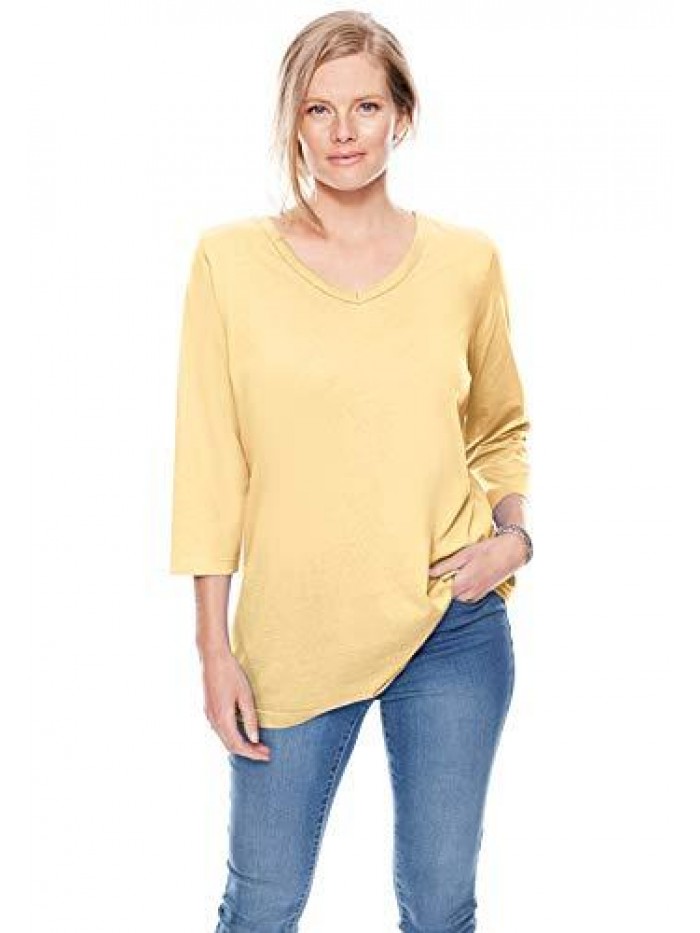 Within Women's Plus Size Perfect Three-Quarter Sleeve V-Neck Tee Shirt 