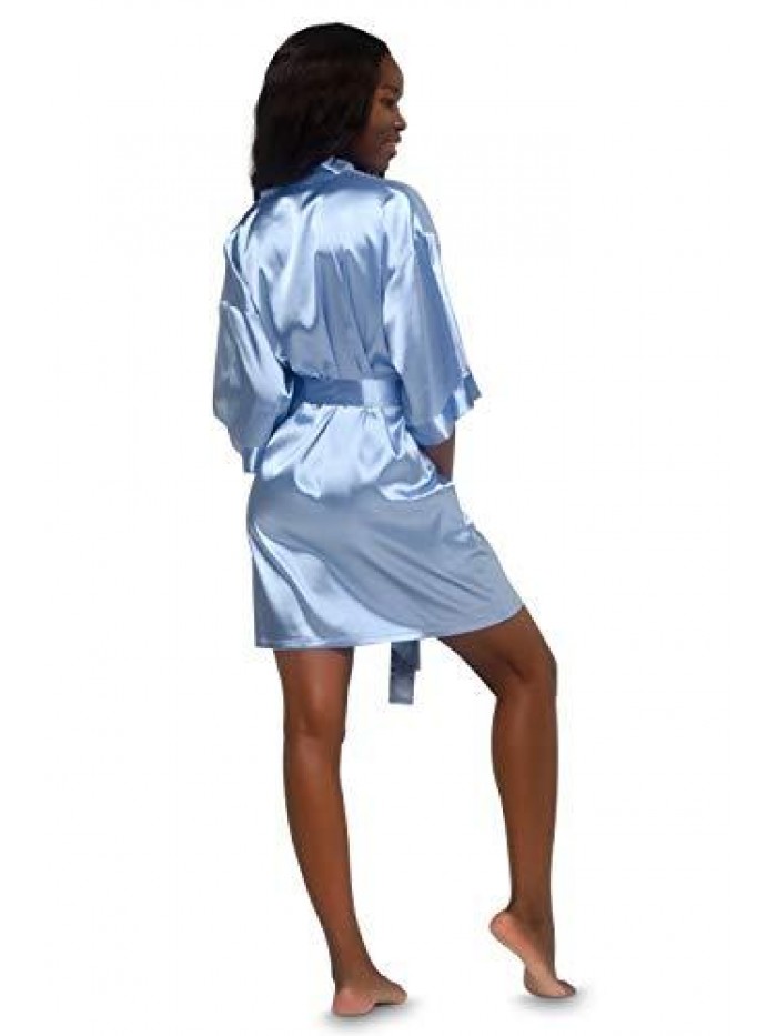 Pure Color Satin Short Kimono Bridesmaids Lingerie Robes 