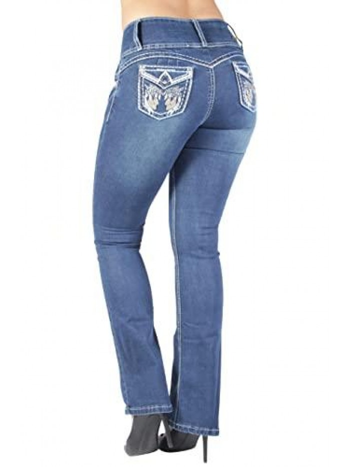 Juniors Colombian Design Butt Lift Push Up Mid Waist Boot Leg Jeans (3665) 