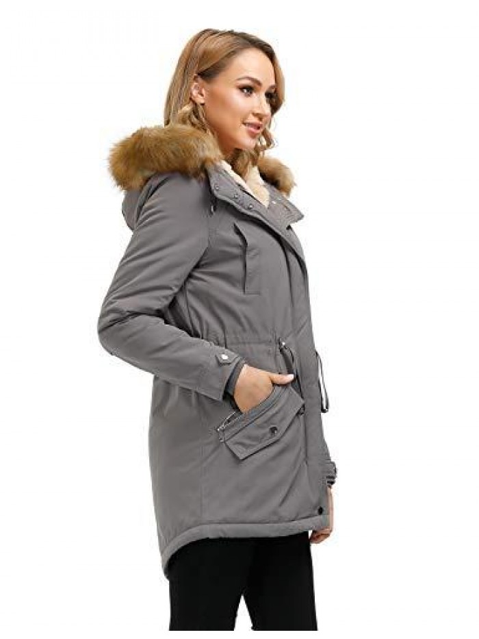 Matrix Women's Hooded Warm Winter Parka Coat Fleece Lined Long Thichkened Winter Jacket with Faux-fur Ruff 