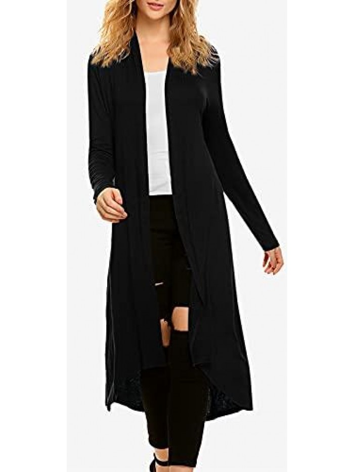 Casual Long Open Front Drape Lightweight Duster High Low Hem Maxi Long Sleeve Cardigan(S-3XL) 