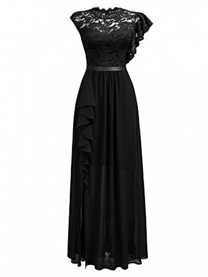 Women's Formal Floral Lace Ruffle Style Bridesmaid Party Maxi Dress 