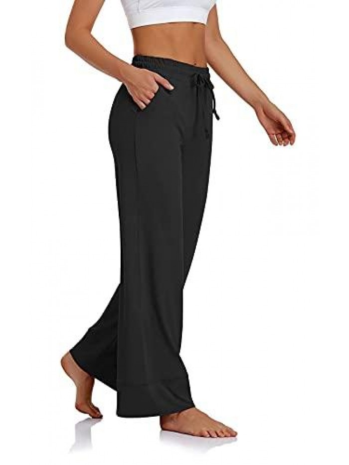 Women's Wide Leg Yoga Pants Drawstring Workout Lounge Pants Comfy Pajamas Pants with Pockets 