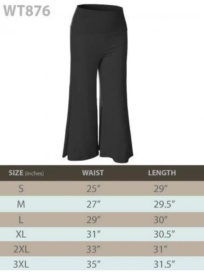 By Johnny Women's High Elastic Waistband Wide Leg Palazzo Culotte Gaucho Capri Pants (S~5XL) 