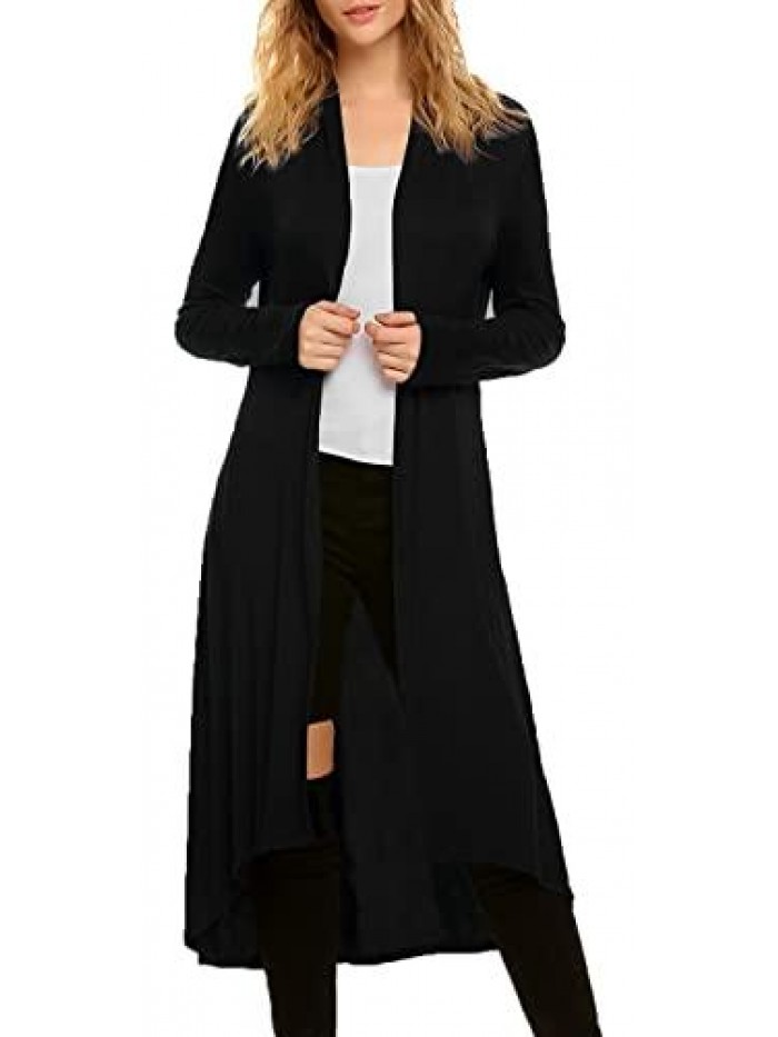 Casual Long Open Front Drape Lightweight Duster High Low Hem Maxi Long Sleeve Cardigan(S-3XL) 