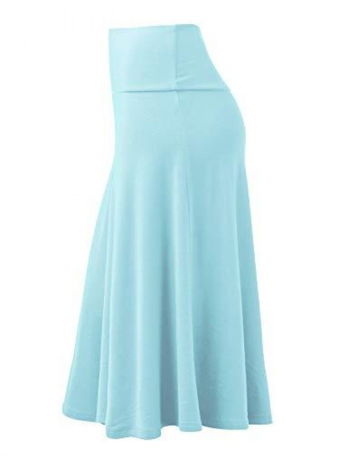 and Love Women's Solid Ombre Lightweight Flare Midi Pull On Closure Skirt S-XXXL Plus Size 