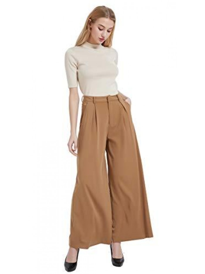 Women High Waist Casual Wide Leg Long Palazzo Pants Trousers Regular Size 