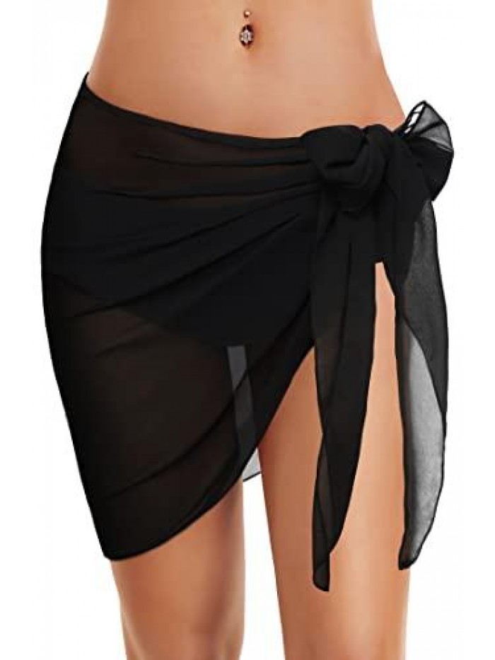 Coverups for Women Sarong Beach Bikini Wrap Sheer Short Skirt Chiffon Scarf for Swimwear 