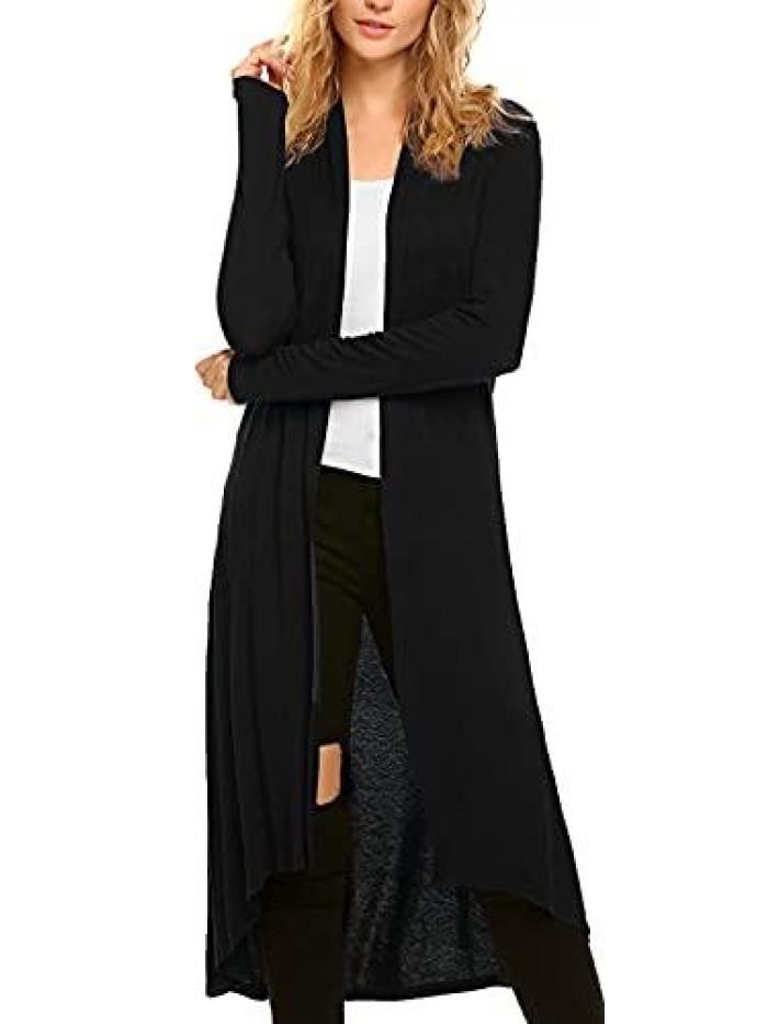 Casual Long Open Front Drape Lightweight Duster High Low Hem Maxi Long Sleeve Cardigan(S-3XL) 