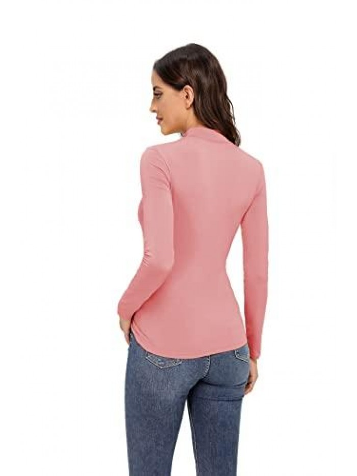 Long Sleeve Slim Fit Mock Turtleneck Basic Stretchy Lightweight Layer Tops 