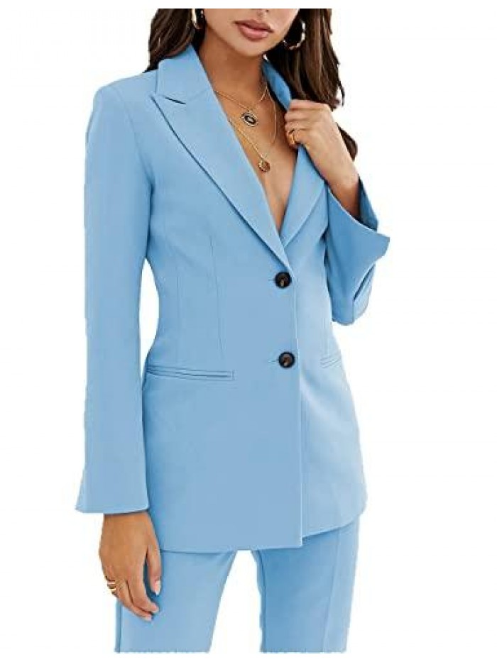 2 Pieces Suits Casual Office Lady Notch Lapel Single Breasted Business Suit Set Slim Fit (Blazer+ Pant) 