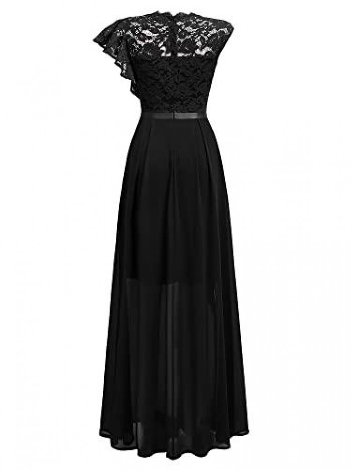 Women's Formal Floral Lace Ruffle Style Bridesmaid Party Maxi Dress 