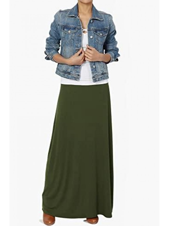 S~3XL Women's Casual Lounge Solid Draped Jersey Relaxed Long Maxi Skirt 