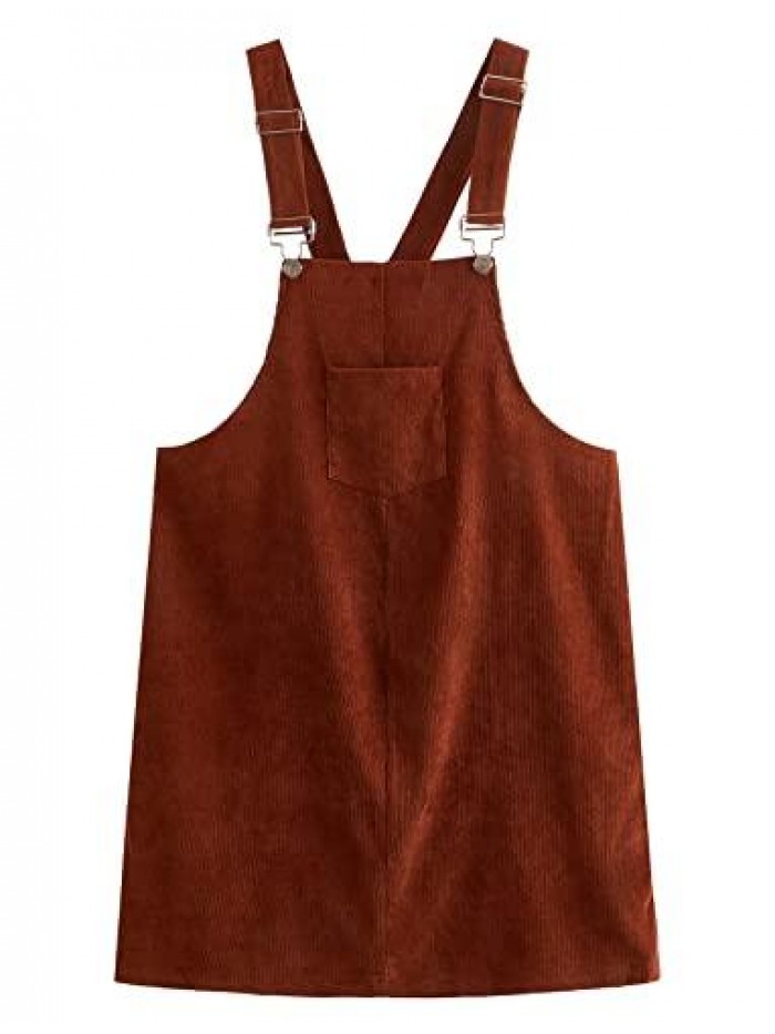 Women's Straps A-line Corduroy Pinafore Bib Pocket Overall Dress 