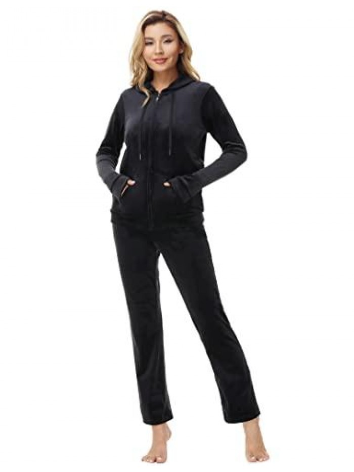 Matrix Women's Velour Tracksuits 2 Pieces Velvet Sweatsuits Long Sleeve Full Zip Outfits Hoodie Sweatpants Sets 