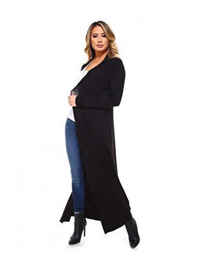 Liev Women's Maxi Cardigan – Casual Long Flowy Open Front Floor Length Drape Lightweight Duster Sweater Made in USA 