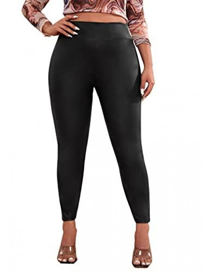 Women's Plus Size Casual Pu Leather Skinny Cropped Workout Pants 