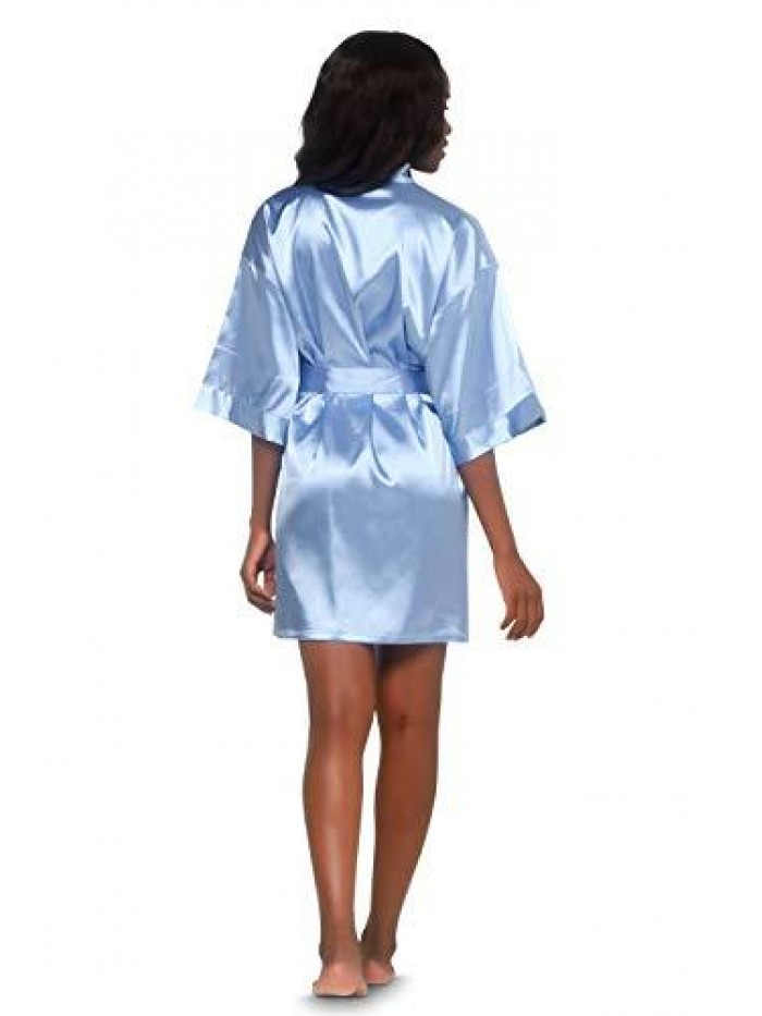 Pure Color Satin Short Kimono Bridesmaids Lingerie Robes 