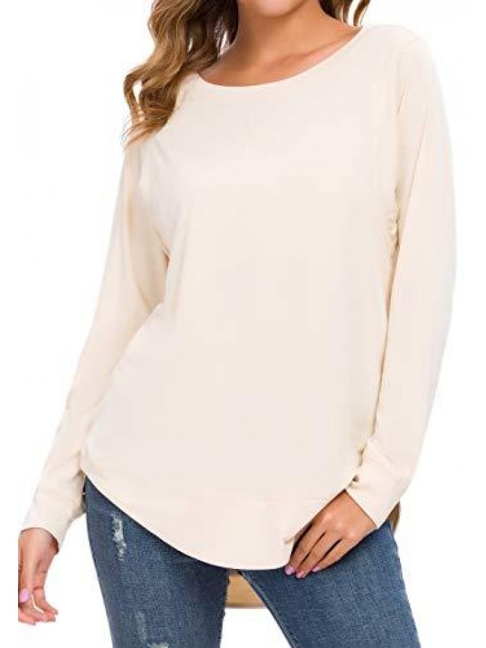 Womens Long Sleeve Casual T-Shirts Tunic Blouse Loose Curved Hem Tops 