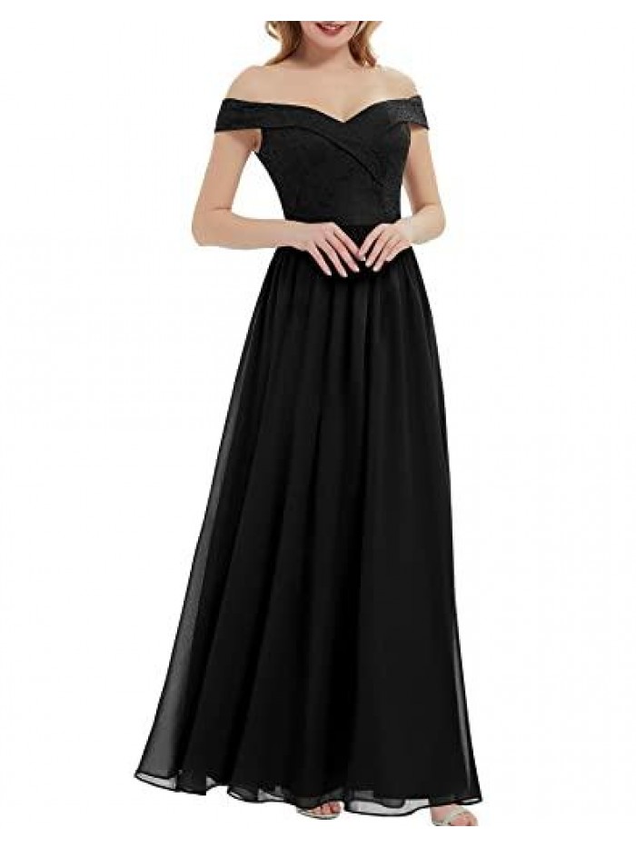 Women's Off Shoulder V-Neck Formal Dresses Wedding Gowns Elegant Evening Cocktail Long Dresses for Party 