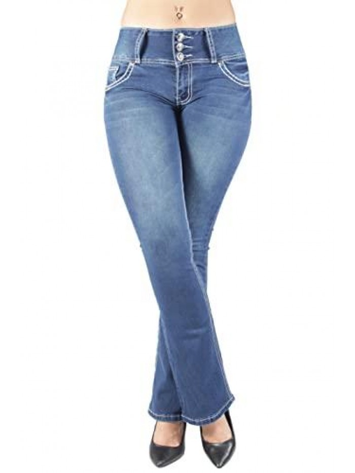 Juniors Colombian Design Butt Lift Push Up Mid Waist Boot Leg Jeans (3665) 